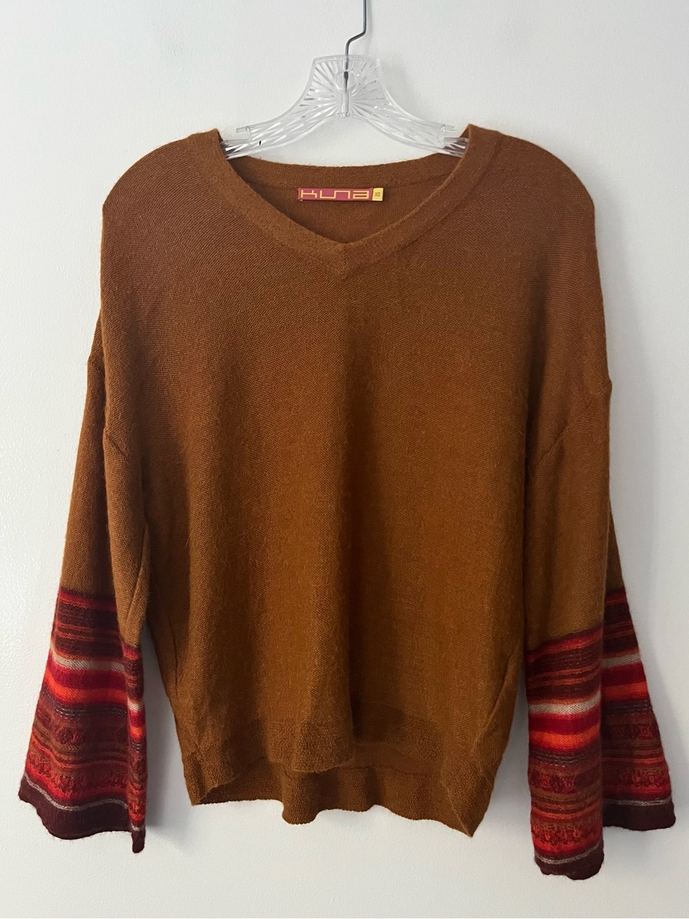 Kuna Peruvian Baby Alpaca Bell Sleeve Aztec Knit Sweater Southwestern XS